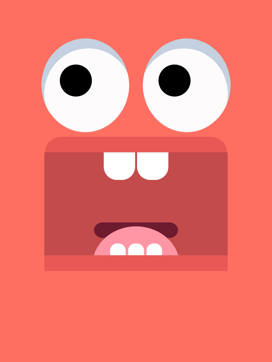 Flapjaw, a coral puppet with googly eyes and his mouth open
